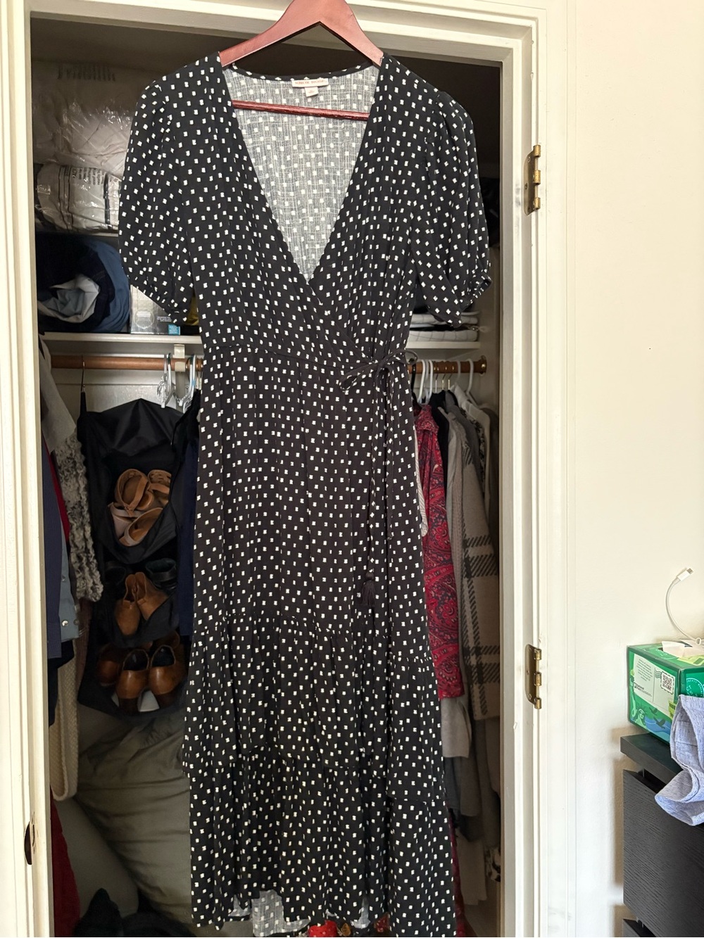 Knox Rose Black and White Polka Dot Wrap Midi Dress